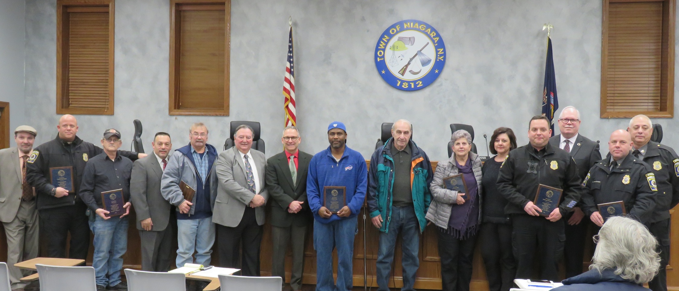 Pictured is the volunteers who were honored, along with the Town of Niagara Town Board at Tuesday's Town Board meeting.